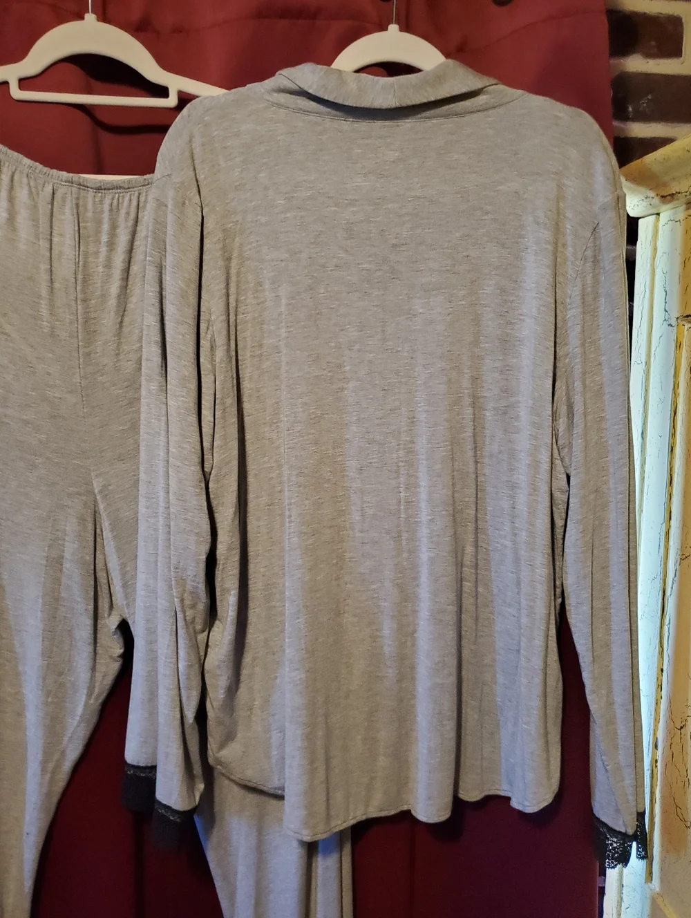 Victoria's Secret Gray & Black Two-Piece Pajama Set with Black Lace Accent Trim - Picture 2 of 11